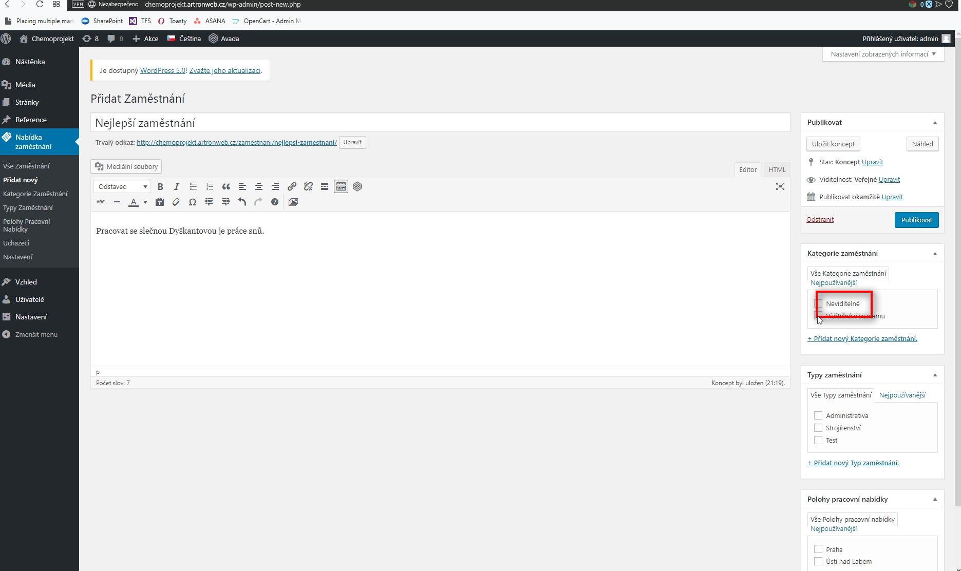 Kategorie
 V sekci Kategorie zaměstnání vyberte Viditelné v seznamu